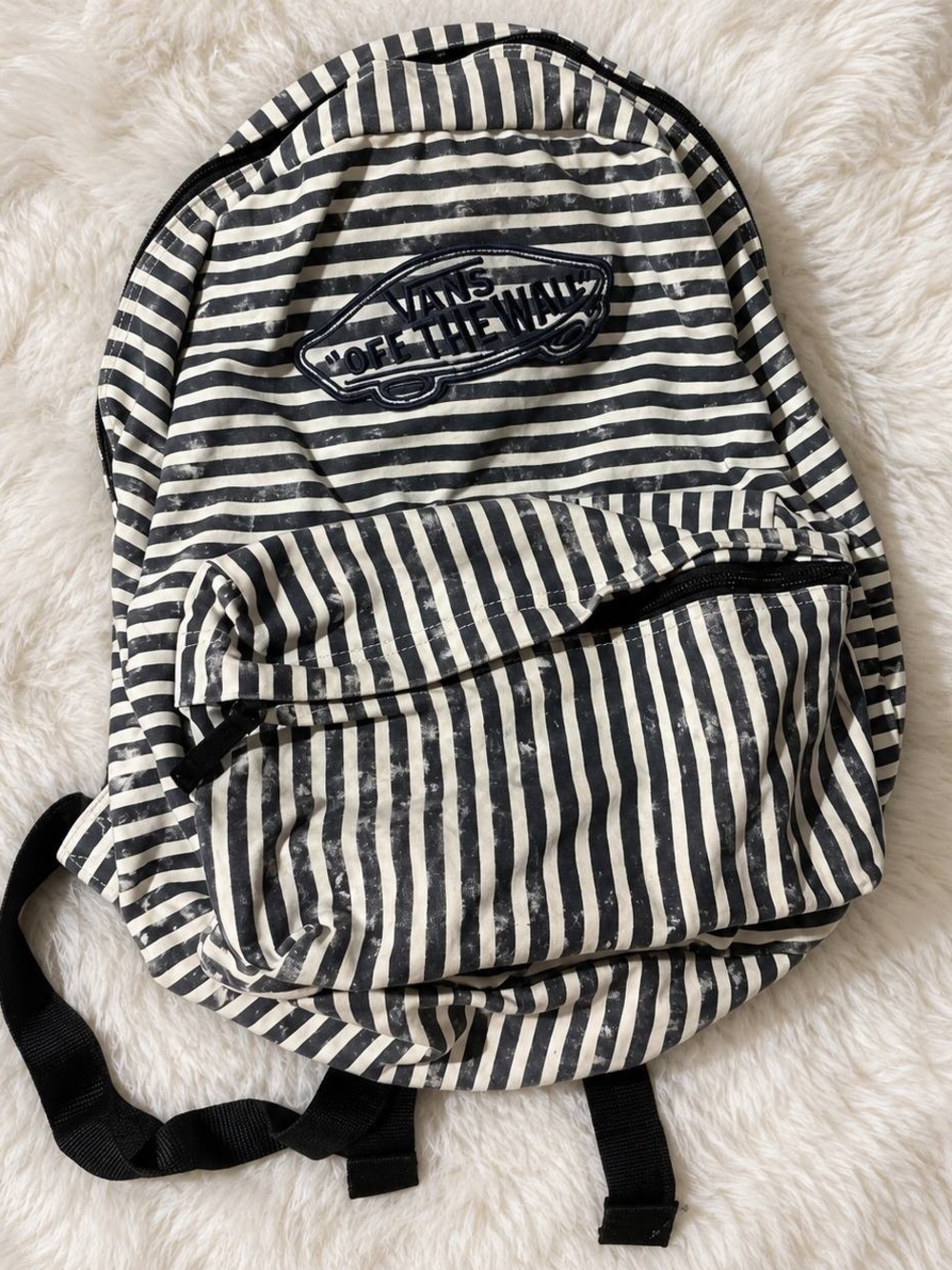 Vans Black and White Striped Backpack with Off The Wall Patch